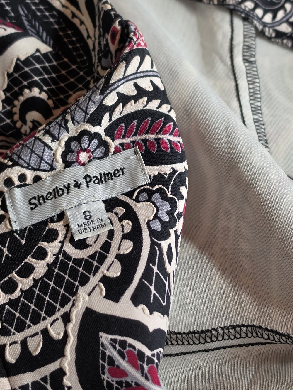 Shelby & Palmer Sheath Dress Size 8 Black Paisley Sleeveless Stretch - Picture 7 of 8